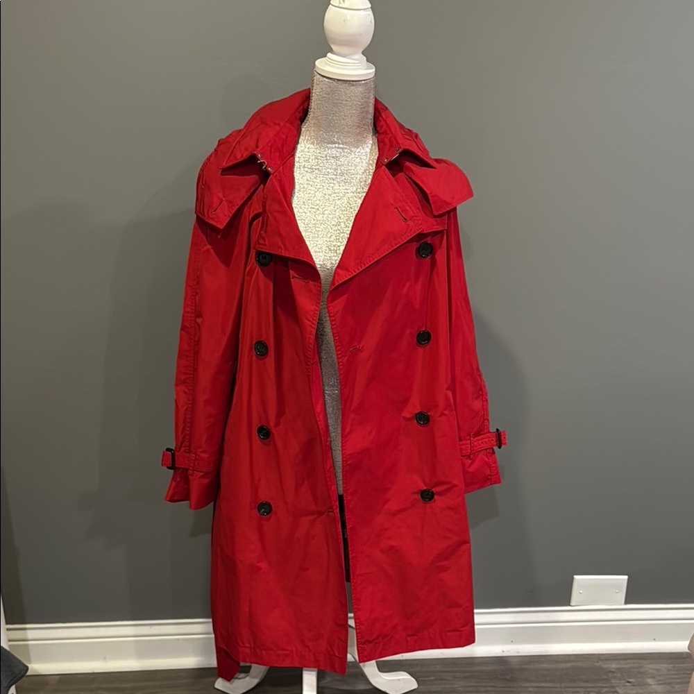 Red Trench Coat with Double-Breasted Front